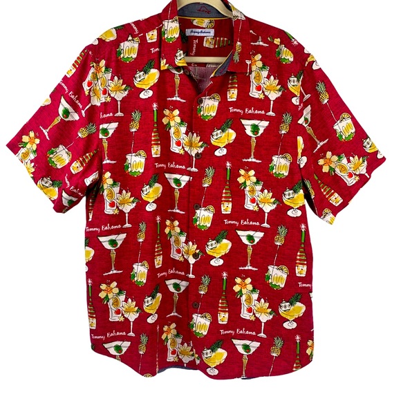 Tommy Bahama Other - Tommy Bahama Men's 100% Silk Hawaiian Shirt Large Red Cocktails Martini Drinks